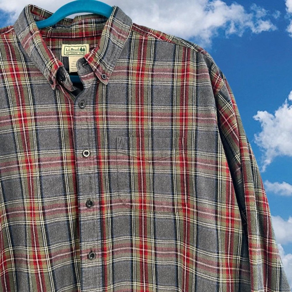 LL Bean Flannel Shirt Mens 2XL Blue Multicolor Plaid Long Sleeve Button Down - Picture 2 of 4